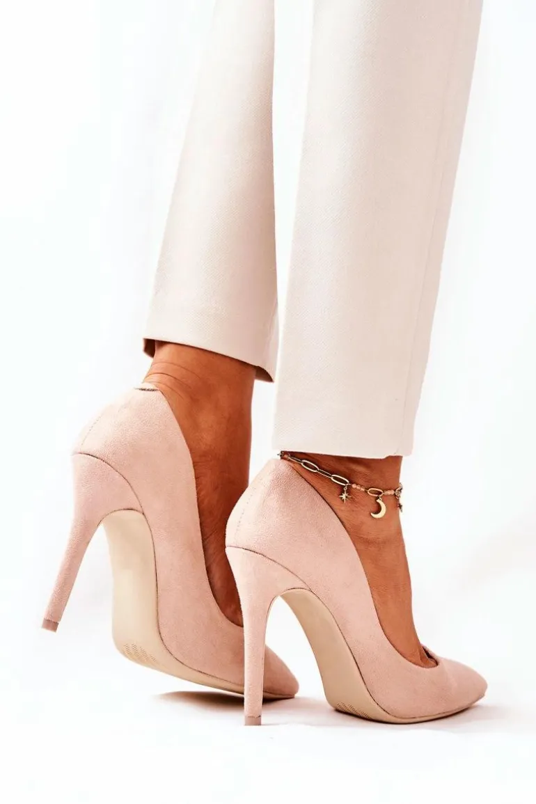 Zamszowe Wysokie Szpilki Beżowe Melany