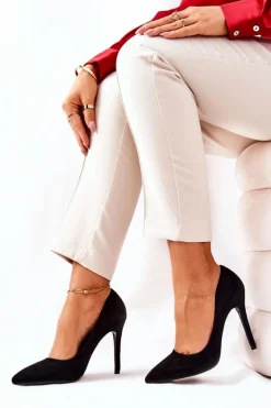 Zamszowe Wysokie Szpilki Czarne Melany