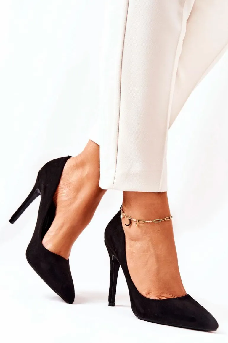 Zamszowe Wysokie Szpilki Czarne Melany