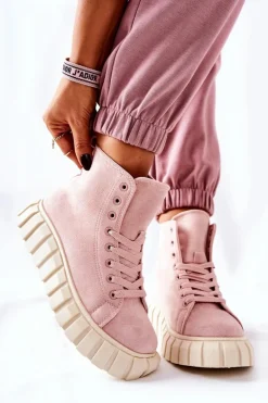 Zamszowe Wysokie Trampki Na Platformie Różowe Meniphise