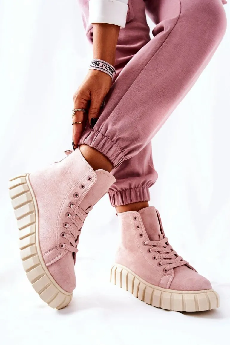 Zamszowe Wysokie Trampki Na Platformie Różowe Meniphise