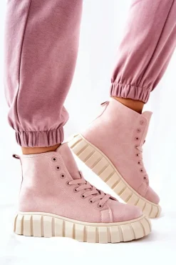 Zamszowe Wysokie Trampki Na Platformie Różowe Meniphise