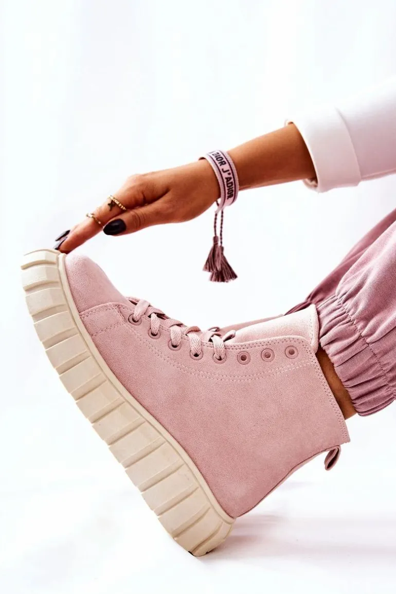 Zamszowe Wysokie Trampki Na Platformie Różowe Meniphise