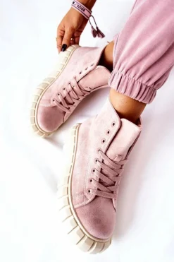 Zamszowe Wysokie Trampki Na Platformie Różowe Meniphise