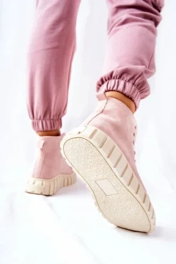 Zamszowe Wysokie Trampki Na Platformie Różowe Meniphise