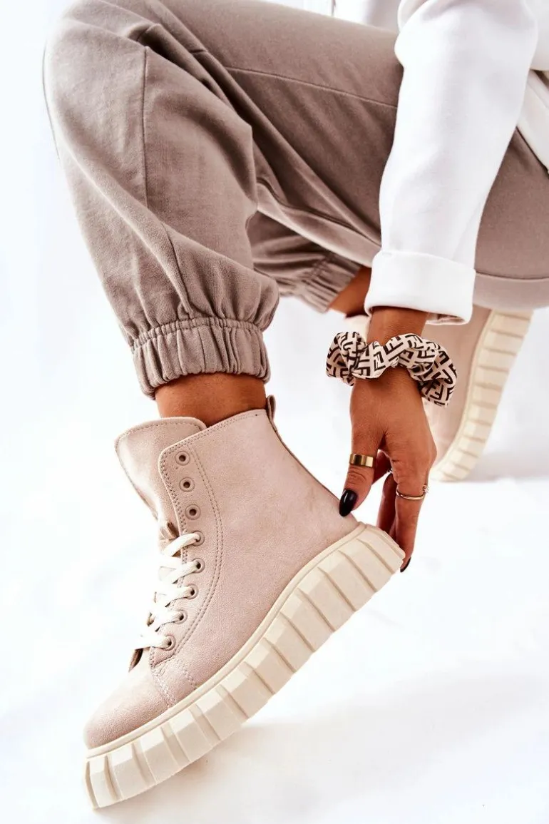 Zamszowe Wysokie Trampki Na Platformie Beżowe Meniphise