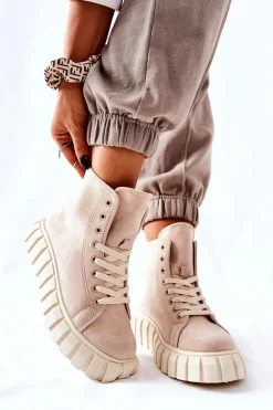 Zamszowe Wysokie Trampki Na Platformie Beżowe Meniphise