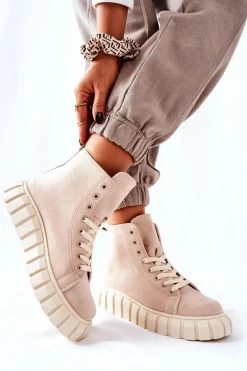 Zamszowe Wysokie Trampki Na Platformie Beżowe Meniphise