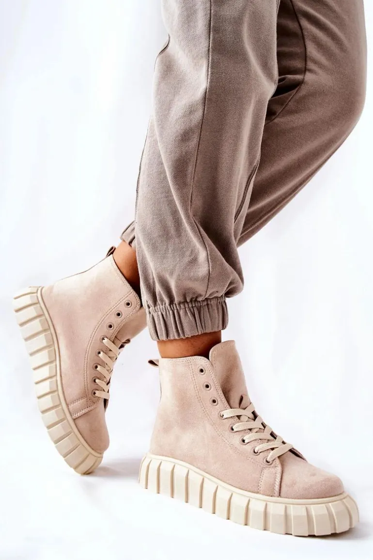 Zamszowe Wysokie Trampki Na Platformie Beżowe Meniphise