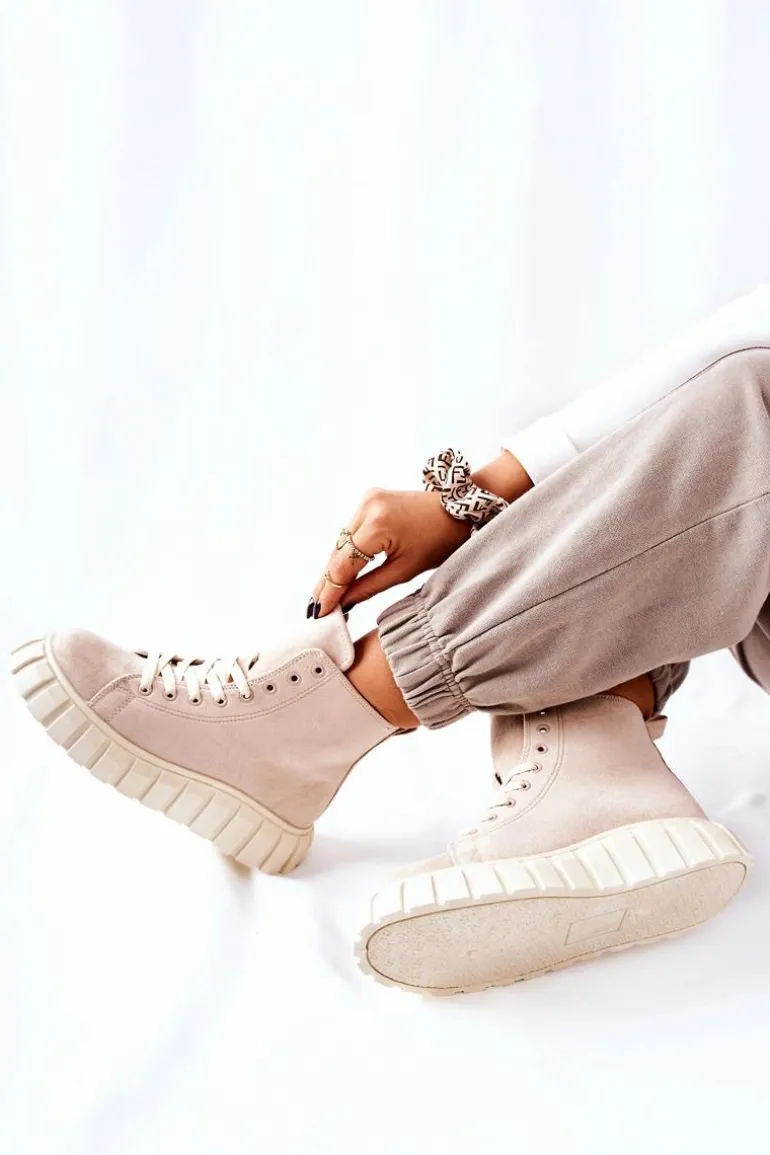 Zamszowe Wysokie Trampki Na Platformie Beżowe Meniphise