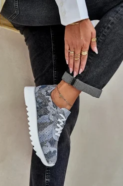 Zamszowe Wzorzyste Buty Sportowe Na Platformie Z Brokatem D&A LR51-635 Niebieskie