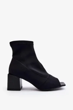 Zazoo 2876 Botki Damskie Na Obcasie Z Odkrytymi Noskami Czarne