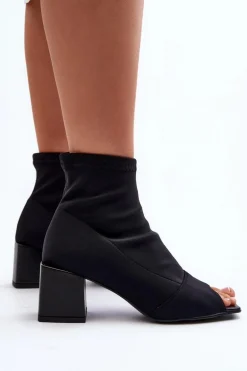 Zazoo 2876 Botki Damskie Na Obcasie Z Odkrytymi Noskami Czarne