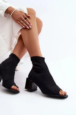 Zazoo 2876 Botki Damskie Na Obcasie Z Odkrytymi Noskami Czarne