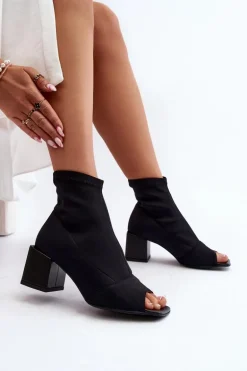 Zazoo 2876 Botki Damskie Na Obcasie Z Odkrytymi Noskami Czarne