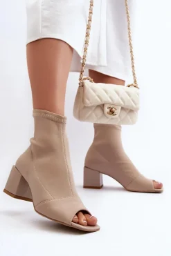 Zazoo 2876 Botki Damskie Na Obcasie Z Odkrytymi Noskami Beżowe