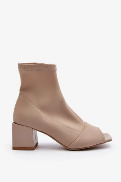 Zazoo 2876 Botki Damskie Na Obcasie Z Odkrytymi Noskami Beżowe