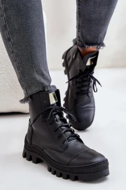 Zazoo 2831 Botki Damskie Ze Skóry Naturalnej Czarne