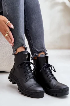 Zazoo 2831 Botki Damskie Ze Skóry Naturalnej Czarne