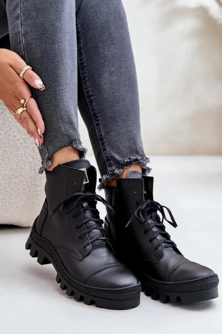 Zazoo 2831 Botki Damskie Ze Skóry Naturalnej Czarne