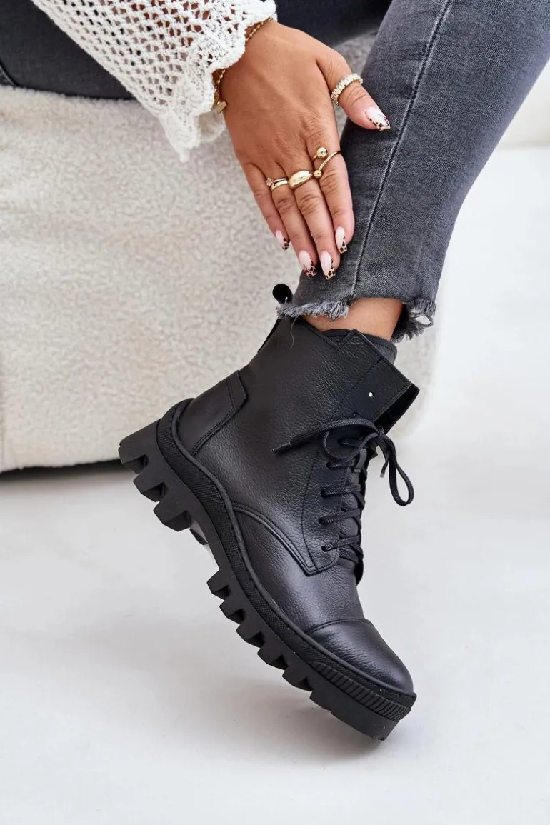 Zazoo 2831 Botki Damskie Ze Skóry Naturalnej Czarne