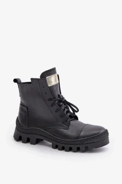 Zazoo 2831 Botki Damskie Ze Skóry Naturalnej Czarne