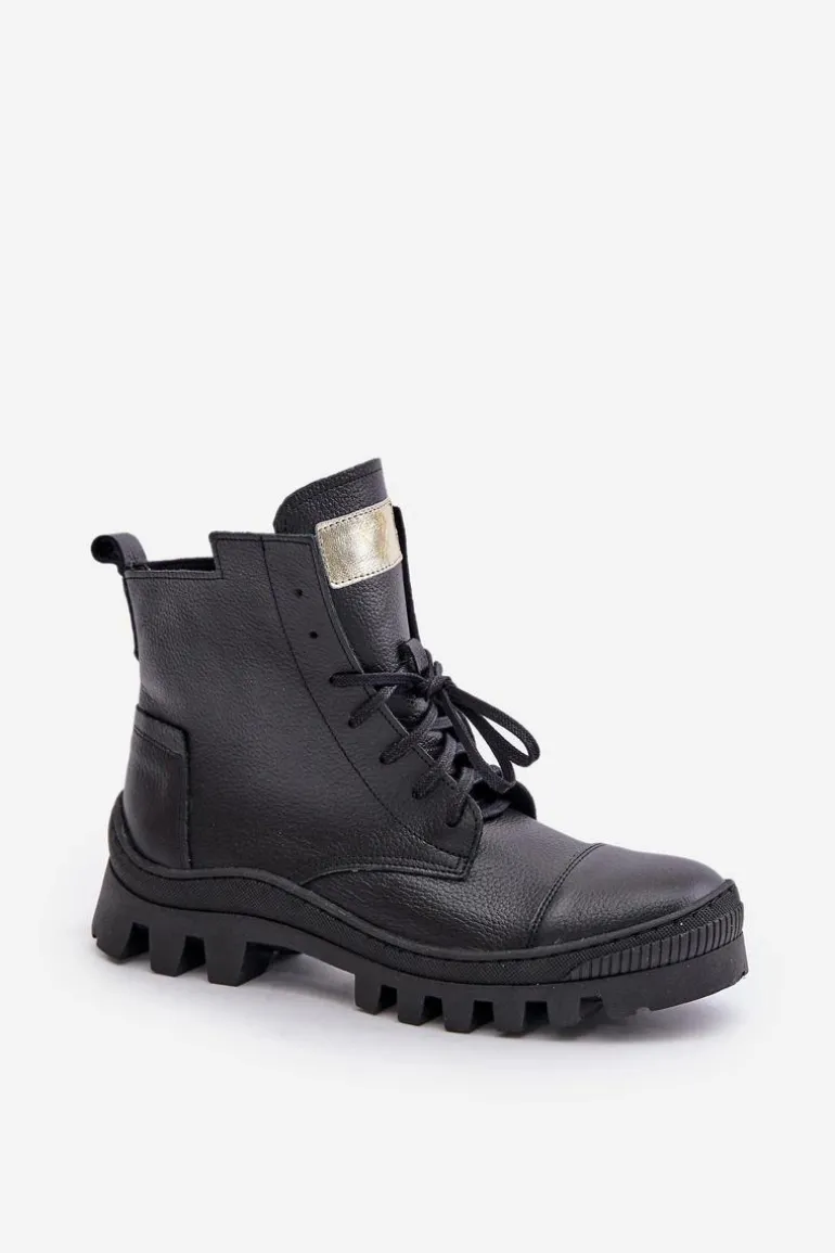 Zazoo 2831 Botki Damskie Ze Skóry Naturalnej Czarne