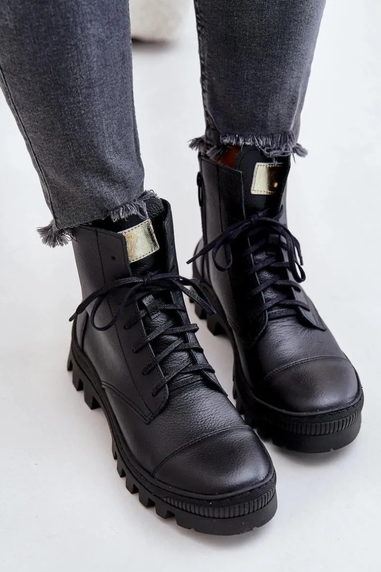 Zazoo 2831 Botki Damskie Ze Skóry Naturalnej Czarne