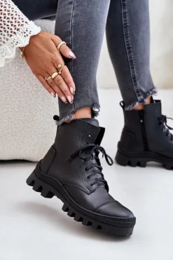 Zazoo 2831 Botki Damskie Ze Skóry Naturalnej Czarne