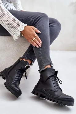 Zazoo 2831 Botki Damskie Ze Skóry Naturalnej Czarne