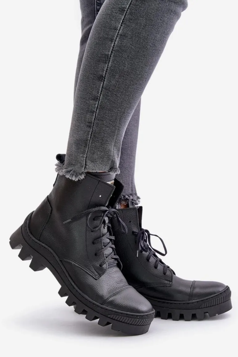 Zazoo 2831 Botki Damskie Ze Skóry Naturalnej Czarne