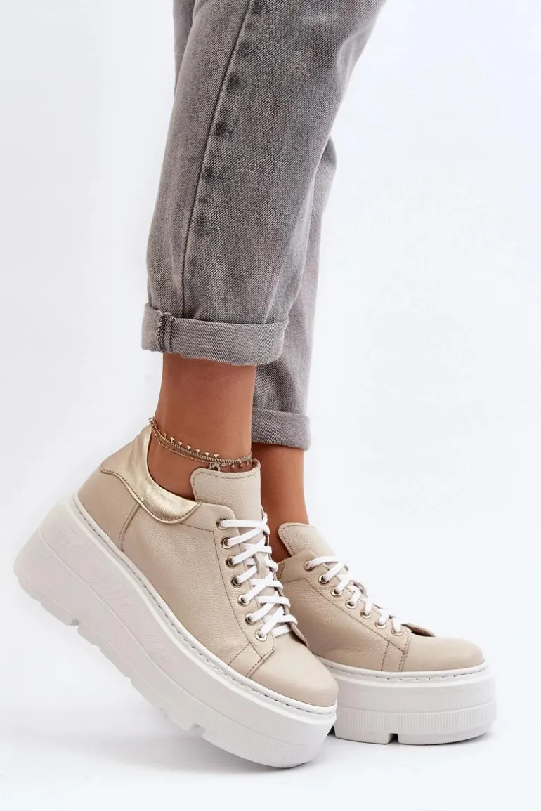 Zazoo 10165 Buty Sportowe Damskie Na Masywnej Platformie Beżowe