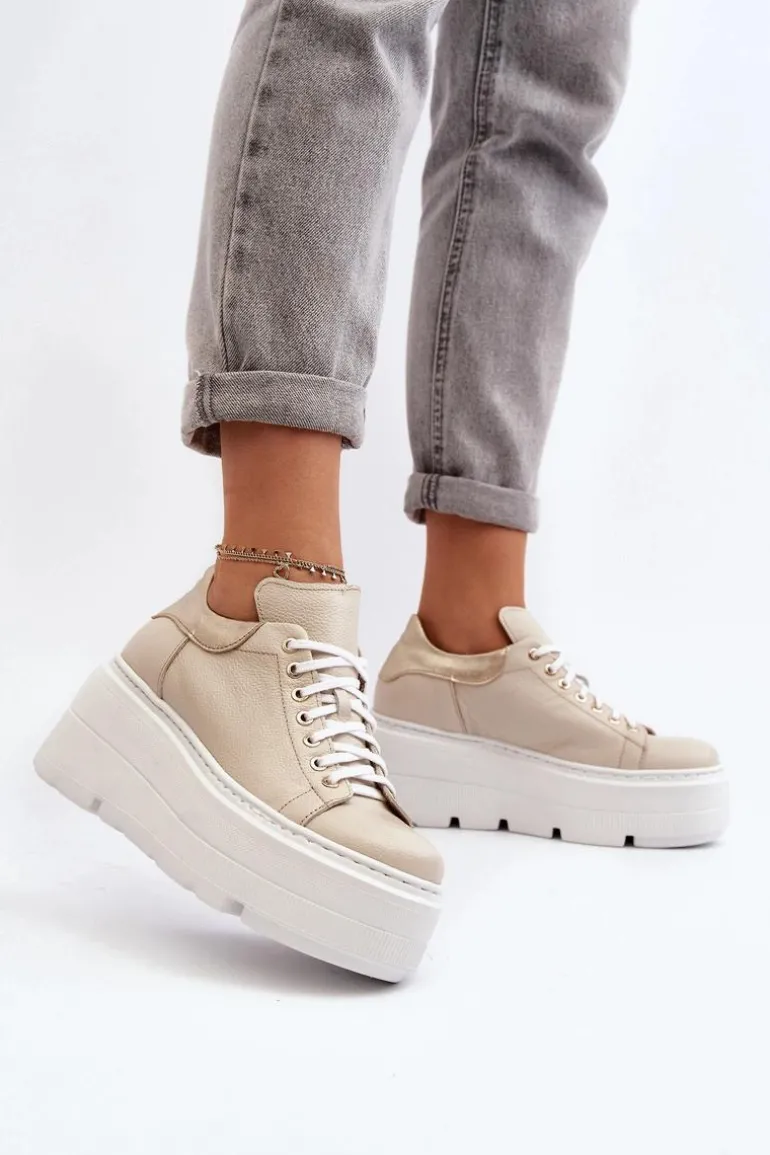 Zazoo 10165 Buty Sportowe Damskie Na Masywnej Platformie Beżowe