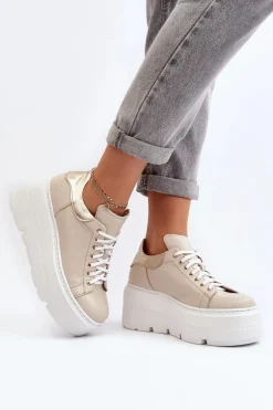 Zazoo 10165 Buty Sportowe Damskie Na Masywnej Platformie Beżowe