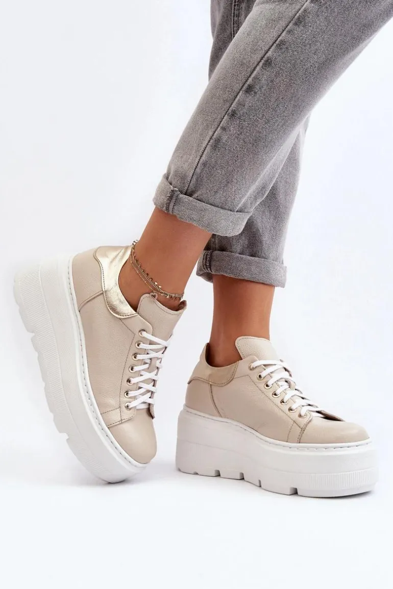 Zazoo 10165 Buty Sportowe Damskie Na Masywnej Platformie Beżowe