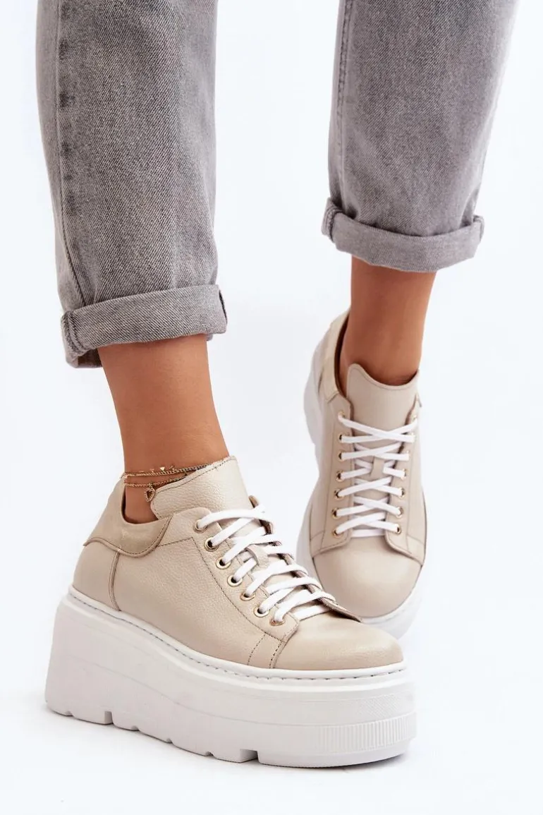 Zazoo 10165 Buty Sportowe Damskie Na Masywnej Platformie Beżowe