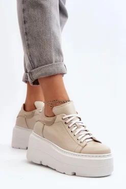 Zazoo 10165 Buty Sportowe Damskie Na Masywnej Platformie Beżowe
