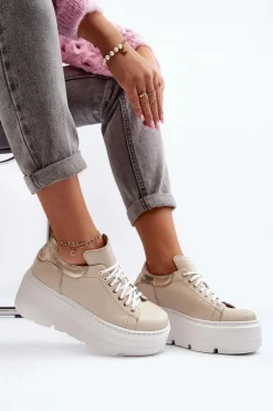 Zazoo 10165 Buty Sportowe Damskie Na Masywnej Platformie Beżowe