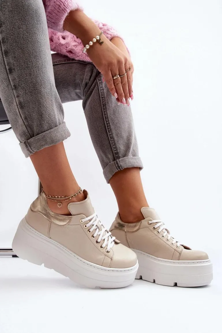 Zazoo 10165 Buty Sportowe Damskie Na Masywnej Platformie Beżowe