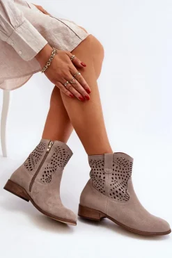 Zazoo 3305/2 Damskie Ażurowe Botki Cappuccino