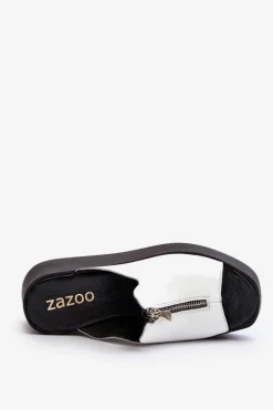 Zazoo 2916 Damskie Klapki Na Masywnej Platformie Z Suwakiem Białe