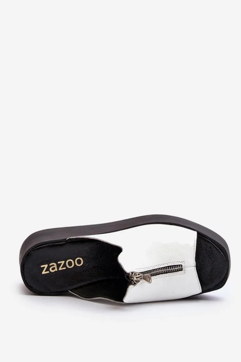 Zazoo 2916 Damskie Klapki Na Masywnej Platformie Z Suwakiem Białe