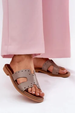 Zazoo 40326 Damskie Klapki Z Ozdobnymi Wycięciami Ciemnobeżowe