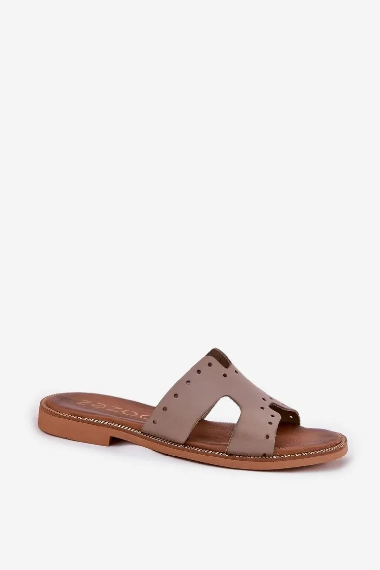 Zazoo 40326 Damskie Klapki Z Ozdobnymi Wycięciami Ciemnobeżowe