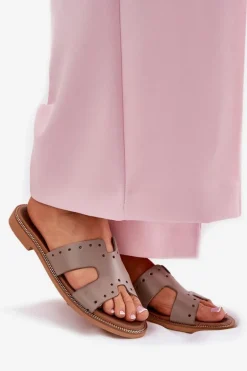 Zazoo 40326 Damskie Klapki Z Ozdobnymi Wycięciami Ciemnobeżowe