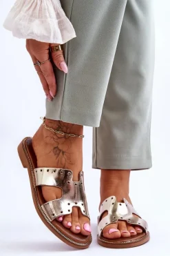 Zazoo 40326 Damskie Klapki Z Ozdobnymi Wycięciami Złote