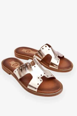 Zazoo 40326 Damskie Klapki Z Ozdobnymi Wycięciami Złote