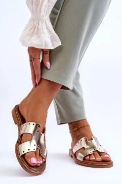 Zazoo 40326 Damskie Klapki Z Ozdobnymi Wycięciami Złote