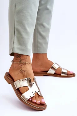 Zazoo 40326 Damskie Klapki Z Ozdobnymi Wycięciami Złote