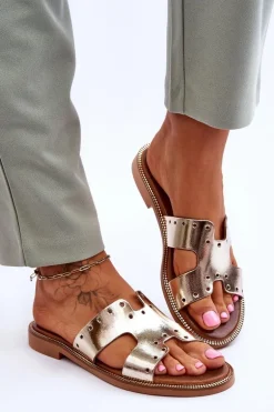 Zazoo 40326 Damskie Klapki Z Ozdobnymi Wycięciami Złote